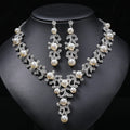 New Design Crystal Rhinestone and Pearl Pedant Necklace Earrings Women's Bride Jewelry Sets for Wedding Inspired by Africa
