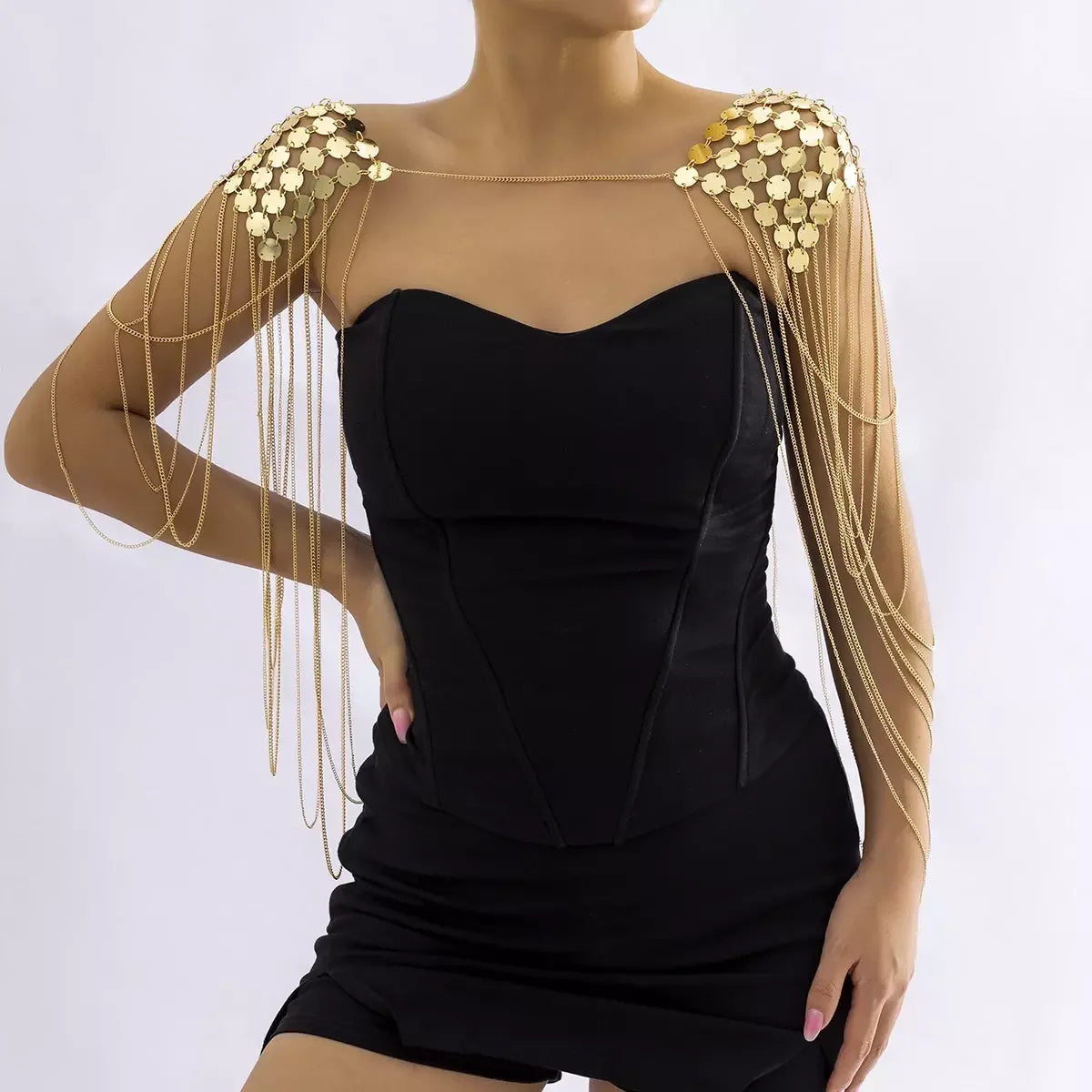 SHIXIN Elegant Plastic Sequin Shoulder Chain  Necklace for Women Tassel Long Link Metal Gothic Multilayer Fashion Body Chain