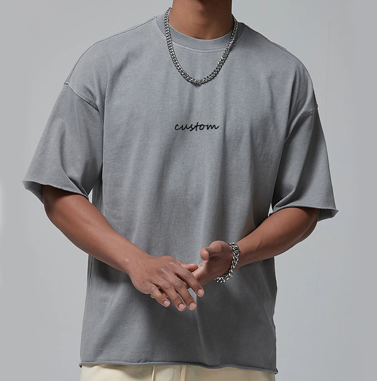 Wholesale Heavyweight 100% Cotton Drop-Shoulder Crewneck Oversized Customized Logo Puff Print Blank Plain Vintage Men's T-Shirts