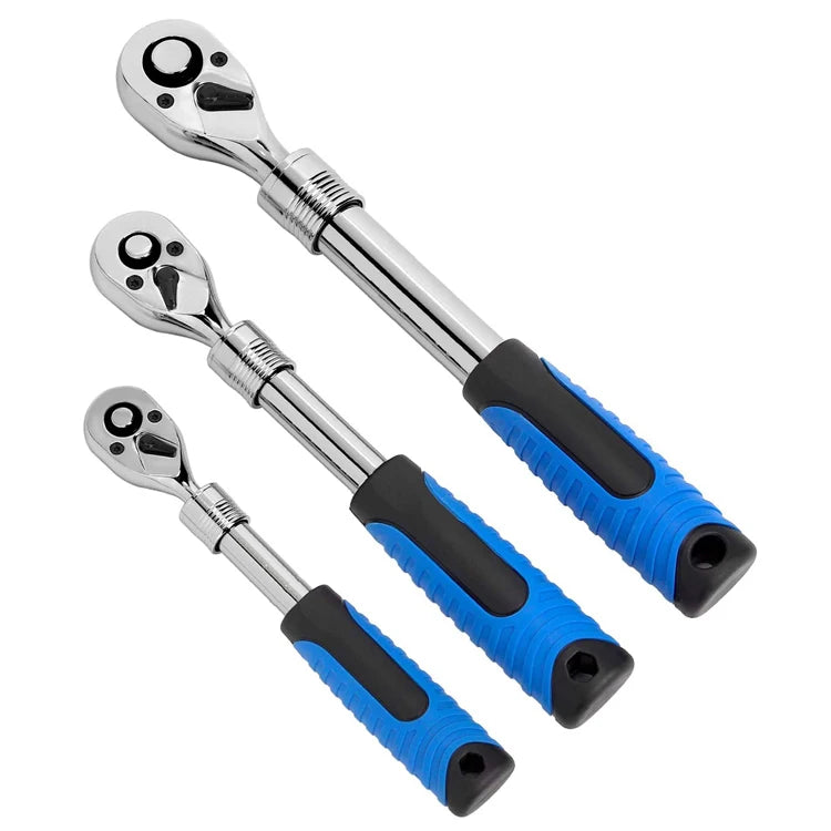 YUHANG 72-Tooth Quick-Release Reversible CR-V Flexible Gear 3-Piece Extendable Ratchet Set 1/2 3/8 1/4-Inch Drive Socket OEM DIY