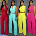 2026 Summer New Stand Single-breasted High-waisted Sleeveless Wide Leg Pants Belt One Piece Jumpsuit Clothes Women's Jumpsuit