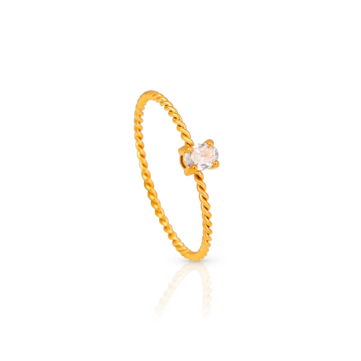 Chris April 316L Stainless Steel 18k Gold Rope Twist Zircon Oval Solitaire Rings