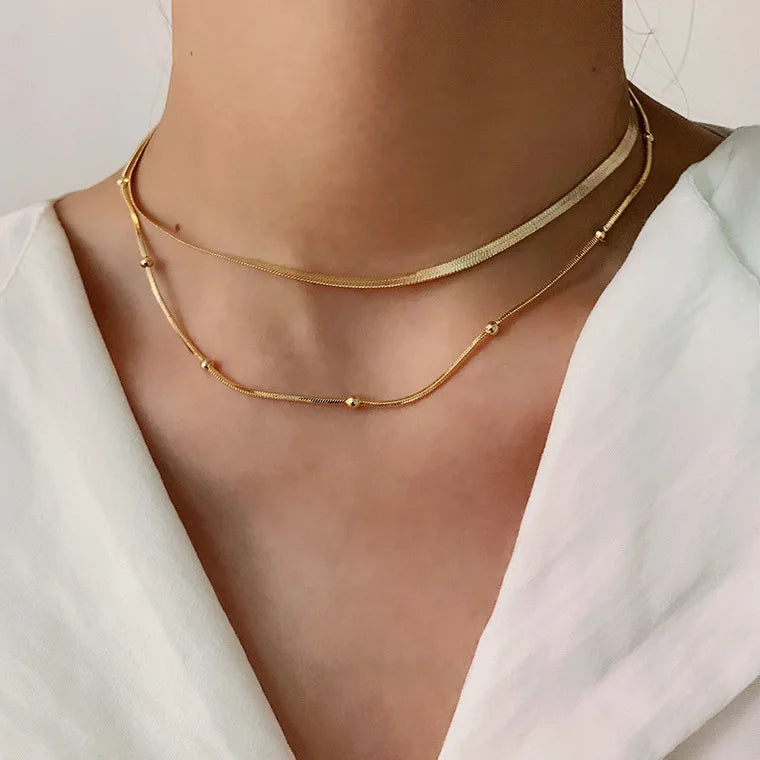 New Trendy Stacking Stainless Steel Choker 14K Gold Plated Round Bead Chain Snake Chain Necklace for Women