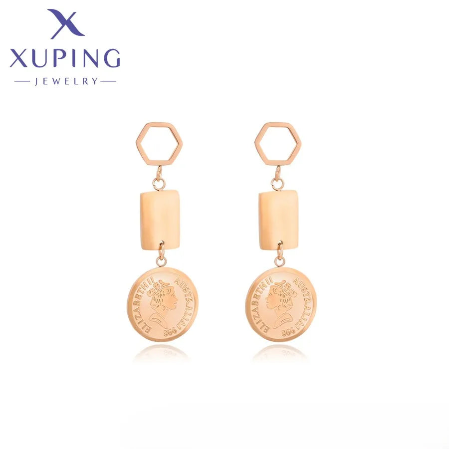 80932 XUPING JEWELRY Rose Gold Color Charming Stainless Steel Korean Vintage Women Fashion Gold Plated Fine Earrings