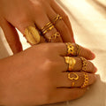 2024 Hot Style Stainless Steel Metal Texture Trendy Hollow Heart 18K Gold Plated Open Rings for Girl