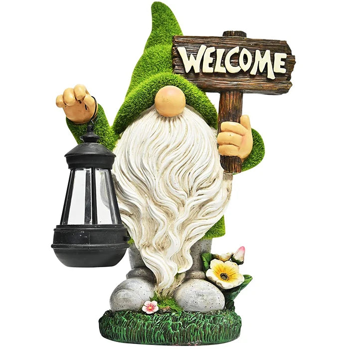Wholesale Garden Flocked Gnome Plush Statue with Solar LED Lights MegaBDM