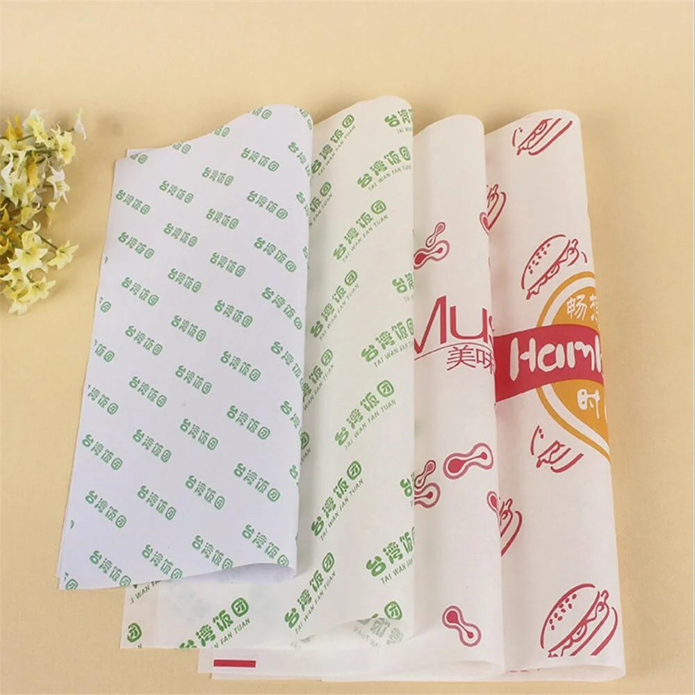 Greaseproof Deli Wax Paper Sandwich Food Wrapping Printed Burger Paper with Four-Color Printing and Coated PE