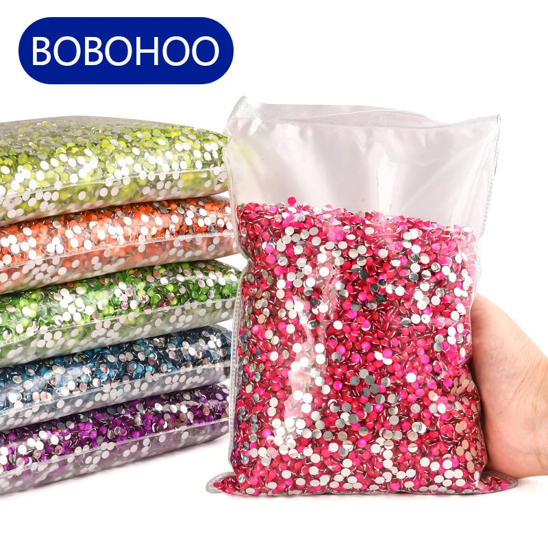 BOBOHOO Wholesale New Neon Color Glow Under Uv 3mm 4mm 5mm Sliver Bottom Resin Rhinestone in Bulk Package for Tumbler Decoration