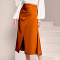 S-XL  High Waisted Satin Pleated Slit Skirt European and American Solid Color Skirt Zipper Fish Tail Wrapped Hip Skirt