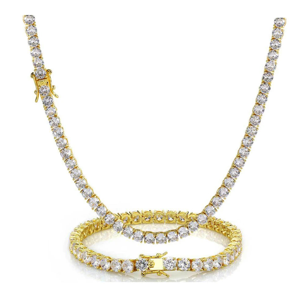 Silver Gold Plated Iced Out CZ Cubic Zircon Mens Women Hip Hop Jewelry Diamond Choker Necklace Tennis Chain Bracelet