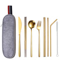 Custom Stainless Steel 304 Portable Outdoor Camping Tableware Children Kids Travel Chopsticks Fork Spoon Cutlery Set With Straw