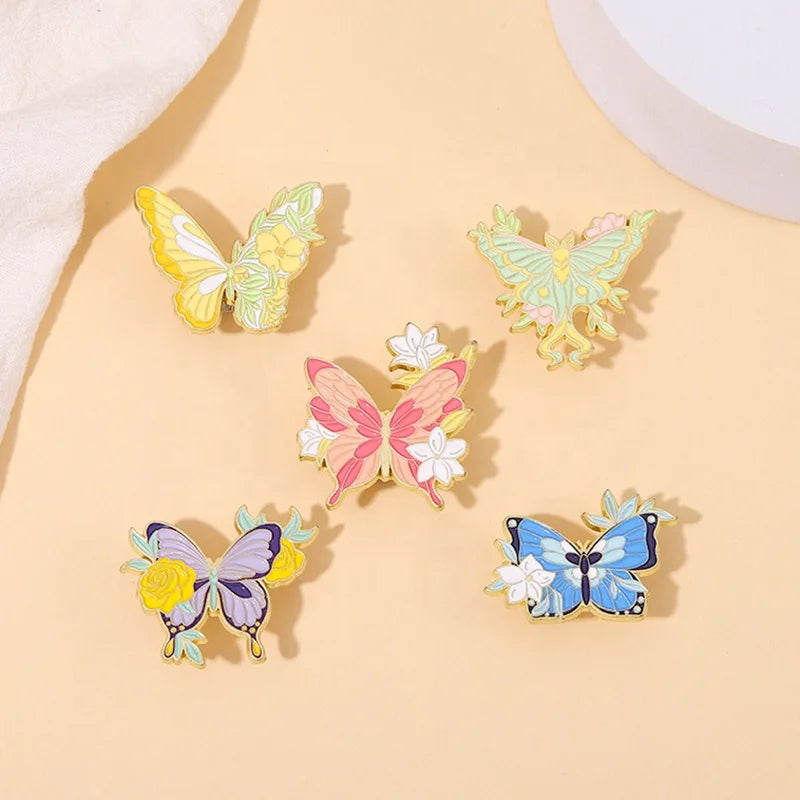 Sweet Flower Butterfly Enamel Pins Plant Lily Rose Insect Color Butterfly Alloy Brooch Badge Lovely Jewelry Gift for Friends