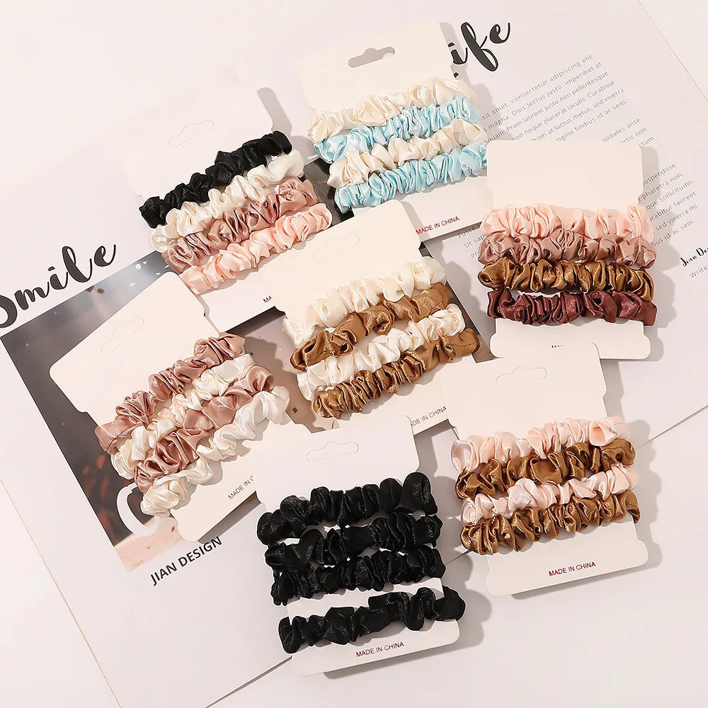 MIO Korea Fashion Hair Ties Simple Women Accessories 4pcs/sets Designer Satin Hair Scrunchies High Elastic Handmade Hair Band