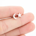 Minimalist Fashion Rose Gold Silver Color Stainless Steel Asymmetry Moon Star Stud Earrings for Women