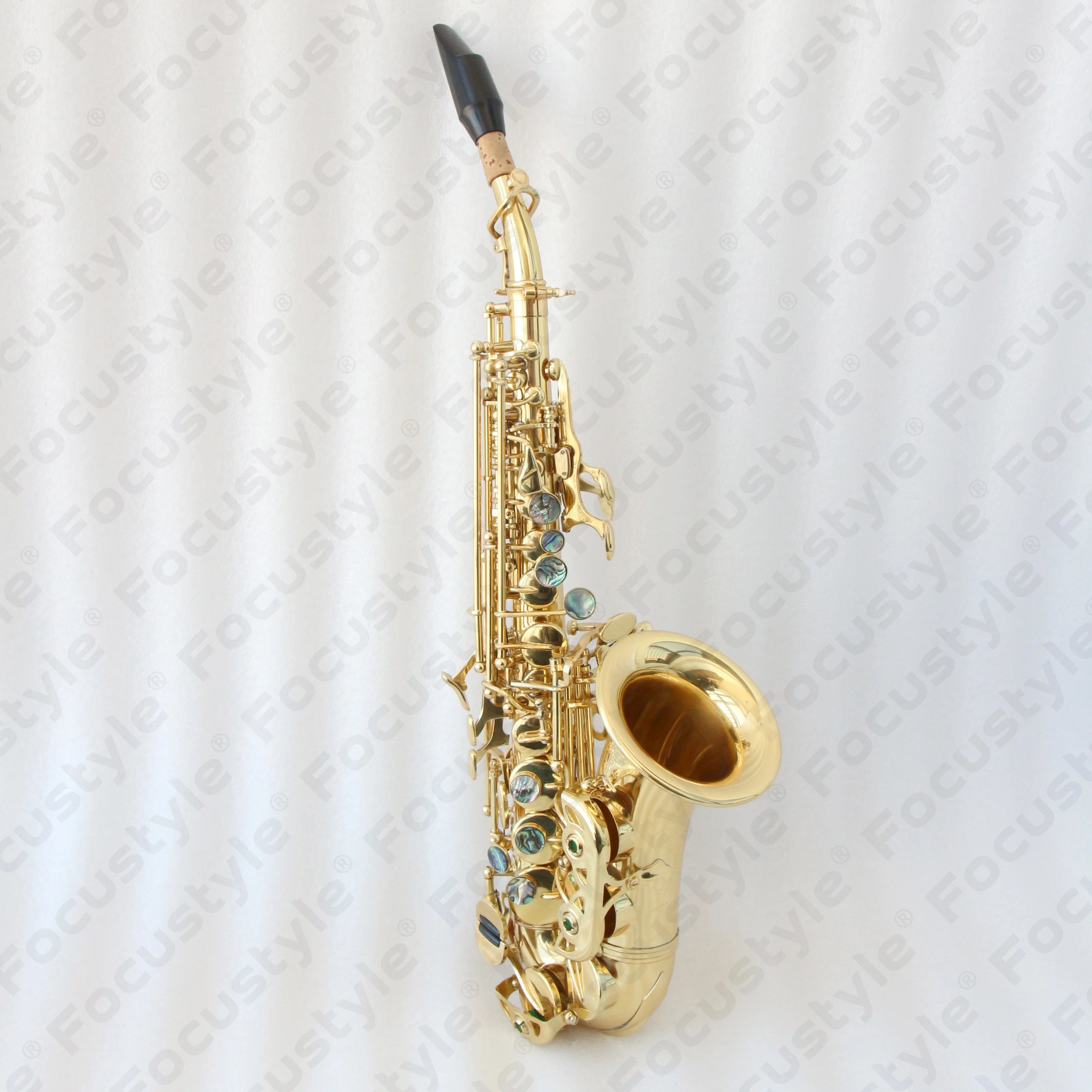 Top Grade Professional Curved Soprano Saxophone in Gold Lacquer with BB Tone