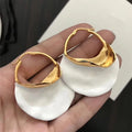 Big White Metal Enamel Earrings Irregular Large Hoop Earrings for Women 2025