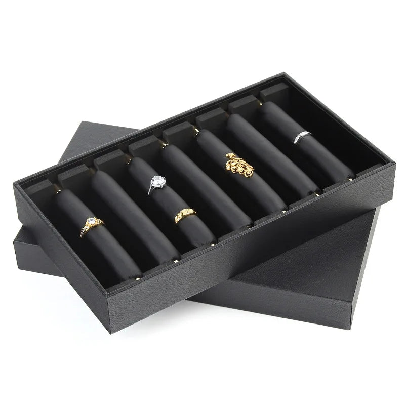 Luxurious Black PU Leather Ring Storage Plate Removable Counter Tray for Diamond Ring Watch Display Bar Goods Elegant Jewelry