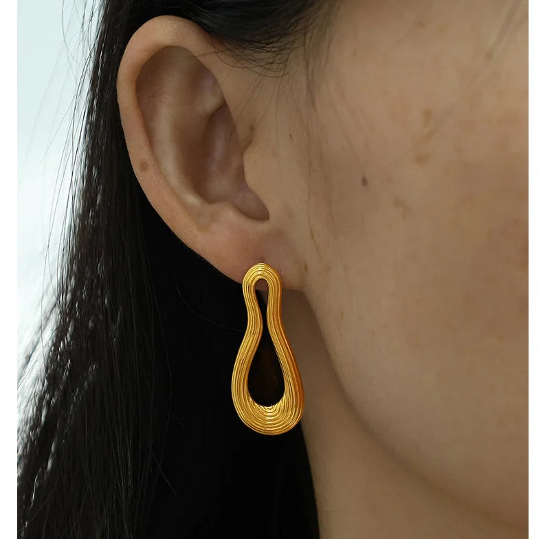 Vintage Hypoallergenic Unique 8-character Note Concave Convex Texture 18k Gold Plated Stainless Steel Stud Earrings YF4004