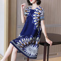 Western-style Women's Summer 2022 New Solid Floor-Length Beading V-neck Empire Waist Loose Silhouette Dress Large Size