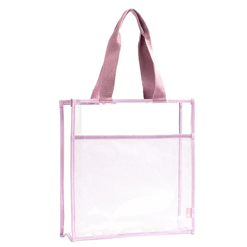 Deli PM312 Purple Transparent Handbag PVC Student Hand-held Book Bag Large-capacity Tutorial Bag File Bag 48pcs Per Carton Set