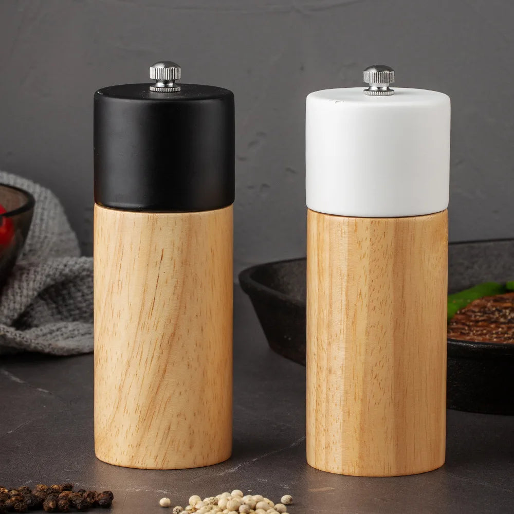 New Adjustable Wooden Pepper Mill Spice Mills Handheld Seasoning Salt Grinder Shaker Bottle Ceramic Core Kitchen Restaurant Use