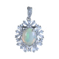 Factory Wholesale Rhodium Plated 925 Sterling Silver Oval Cut Natural Opal Pendant for Women Anniversary Gift Party Wear