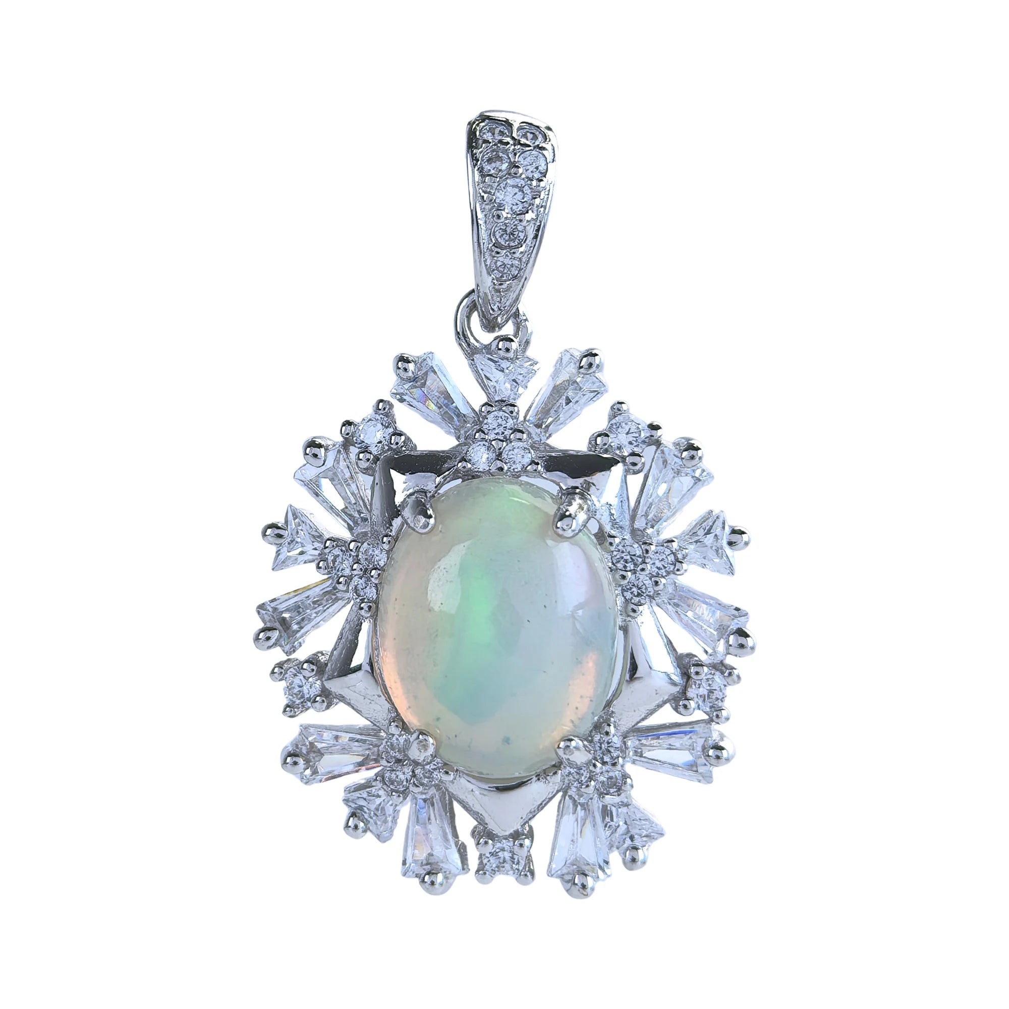 Factory Wholesale Rhodium Plated 925 Sterling Silver Oval Cut Natural Opal Pendant for Women Anniversary Gift Party Wear