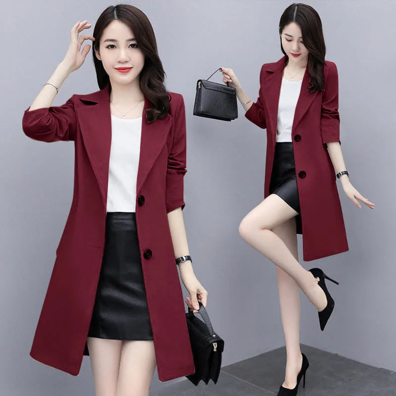 M-4XL Windbreaker Women's Mid-length Coat Spring and Autumn Temperament Fashion High-end Korean Loose Coat