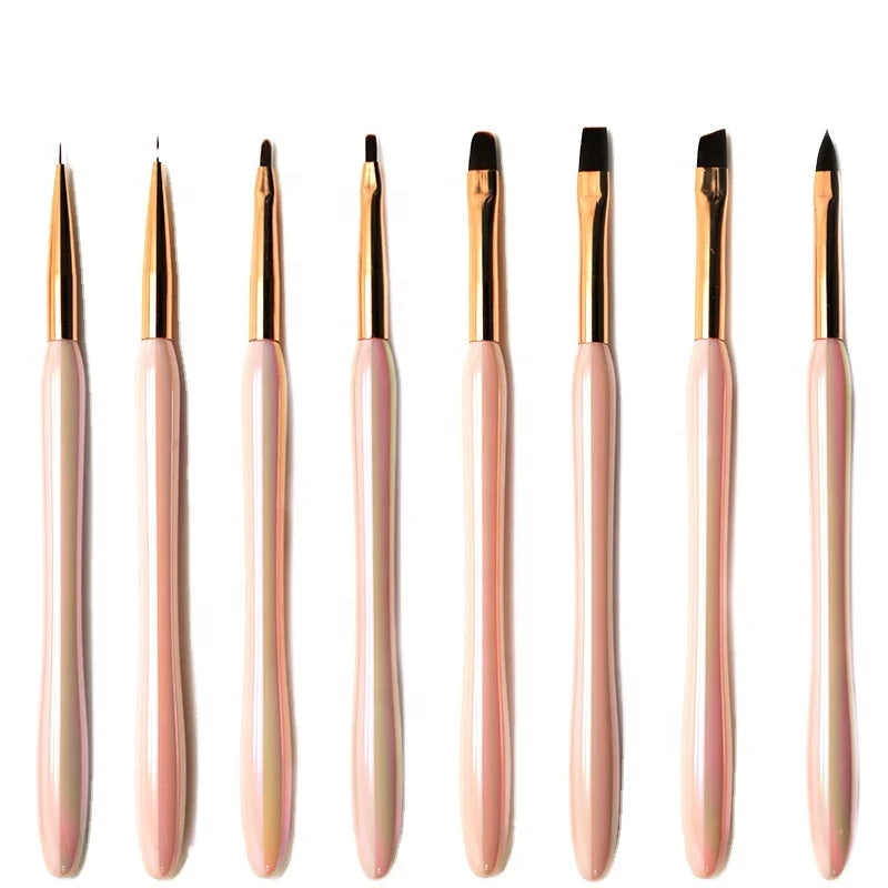 Hot Sale Pink Acrylic Handle Nylon Hair Nail Gel Polish Brush Liner Nail Painting 3D Nail Art Brushes for Professional Nail Care