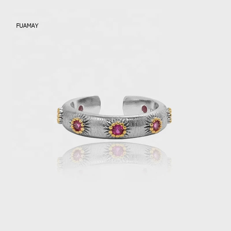 FUAMAY Vintage 925 Solid Silver Open Finger Ring CZ Zirconia Flower Classic Ladies' Wedding Party Accessory Women's Jewelry