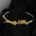Factory Origin Design Chic Adjustable Fine Jewelry Bracelet Women 925 Sterling Silver Two Tone Rose Flower Bangle for Girls