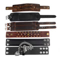 2 Layer Wide Genuine Leather Twining Vintage Green Punk Style Adjustable Snap Button Man Charms Cuff Bracelet