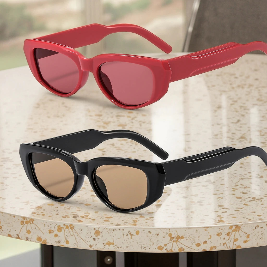 Vintage Fashion Red/White Cat Eye Full Rim Sunglasses for Ladies and Men UV400 Comfortable Light Weight Anti-Glare Shades