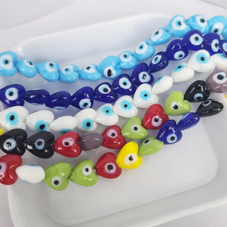 GP0947 New Unique Rainbow Colored LampWork Evil Eyes Glazed Glaze Jewelry Heart Beads for Jewelry Bracelet Necklace Making