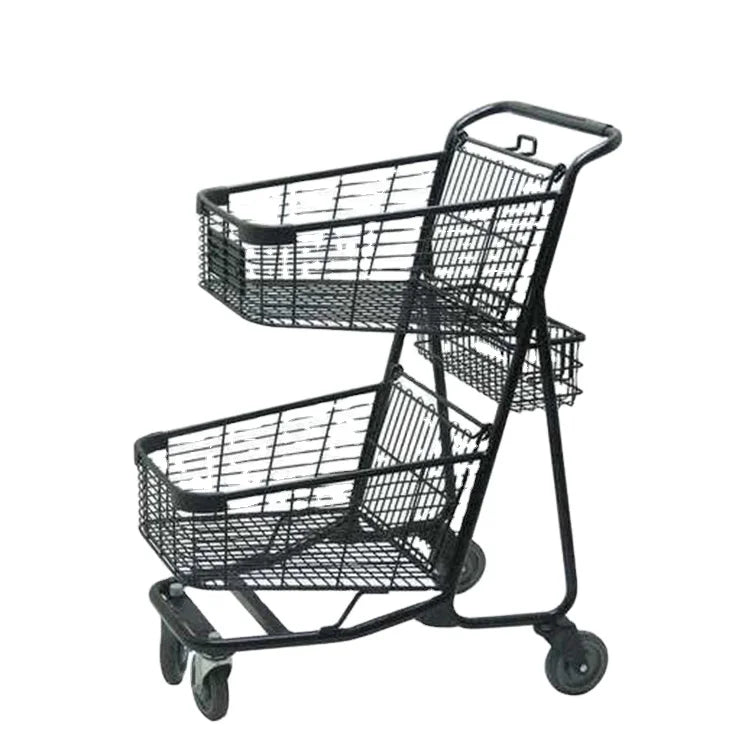 Wholesale 29-Inch Euro Style Heavy Duty Metal Two-Tier Shopping Cart 2 Layers Supermarket Trolley