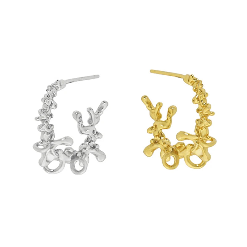 Wuqie Gold Plated 925 Sterling Silver Lava Earring Fashion Jewelry Irregular  C Shaped Flower Earrings