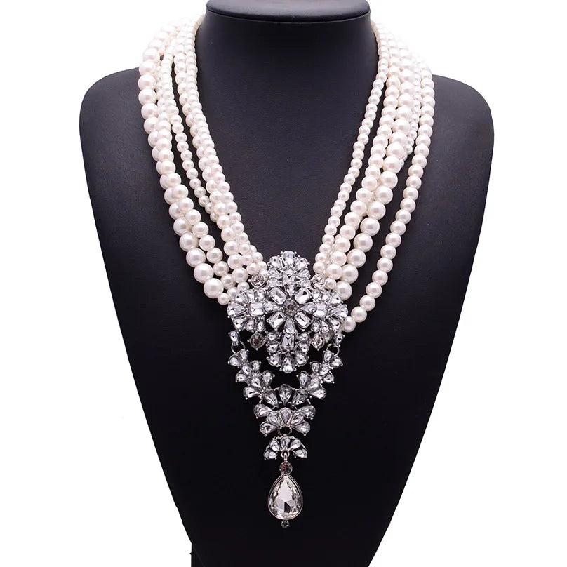 Factory Fashion Crystal Necklace Chunky Statement Zinc Alloy Strand Chain for Anniversary