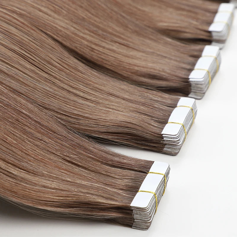 Double Drawn Tape in Hair Extensions 100% Remy Virgin Russian 22 Inch Tape Extensions Human Hair Straight Invisible Tape Hair
