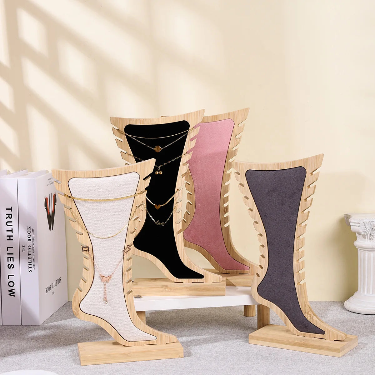 Creative Ankle Necklace Bracelet Jewelry Display Rack Foot Mold Shaped Display Stand Solid Wooden Velvet Storage Holder
