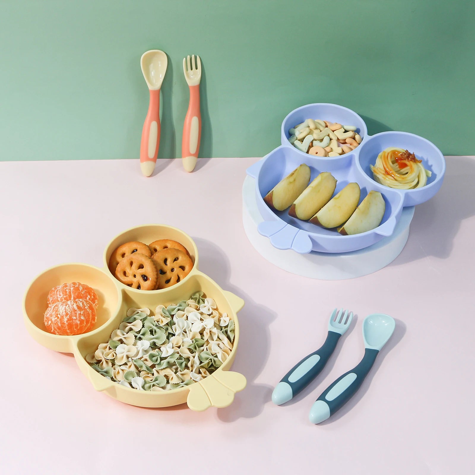 Customized Fish Shape Silicone Feeding Children Kids Food Dinnerware Divided Plates Baby Dinner Suction Plate Sets for Kids Baby