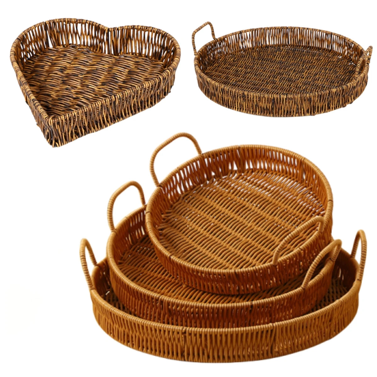Hot Hand Made Round Bread Basket Tea Handmade Plastic Woven Tray for Serving Dinner Parties Coffee Breakfast