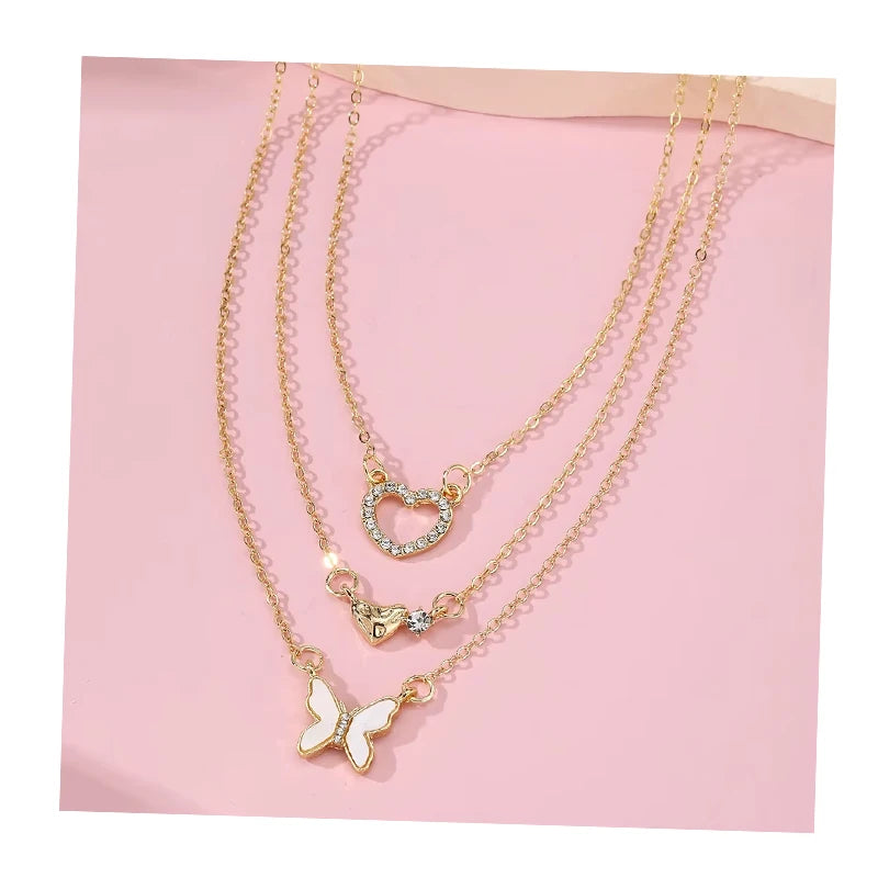 VKME Fashion New Heart Butterfly Multi Layer Necklace
