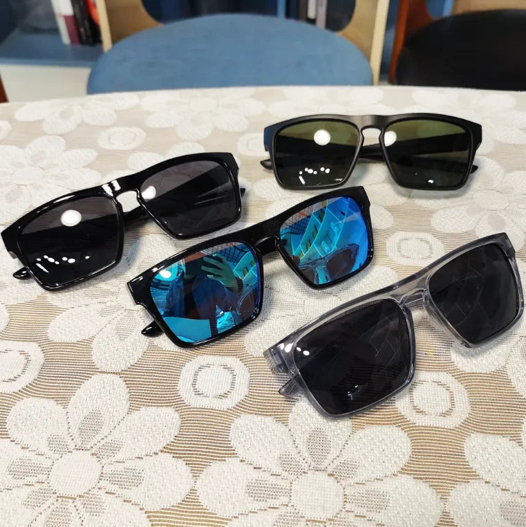 New Arrival Square Polarized Sunglasses Luxury Shades Blue Mirror Effect Eyewear Retro Black Frame Sun Glasses