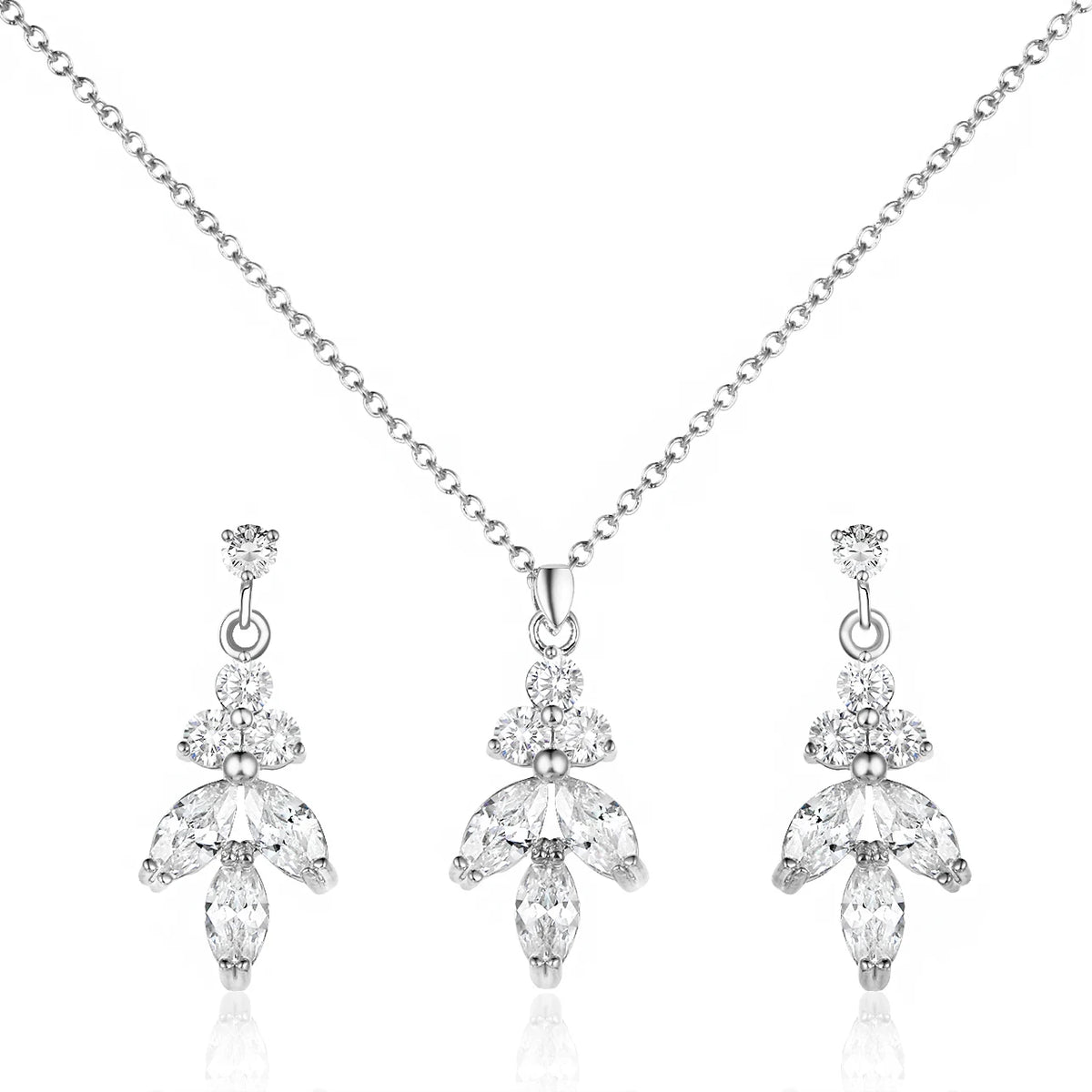 Weiman High Quality Rhodium Gold Marquise Cut Cubic Zirconia Pendant Necklace Earring Set for Wedding Bridal Bridesmaid Premium MegaBDM
