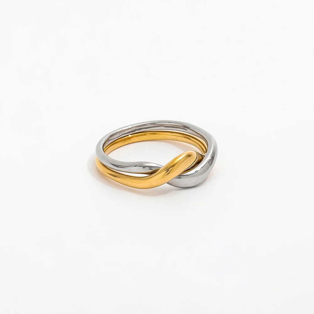 Non Tarnish Waterproof Joolim Jewelry Wholesale 18K Gold Plated Gold & Silver Twist Stackable Stainless Steel Rings for Women MegaBDM