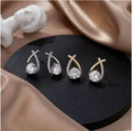 Korean Minimalist Stud Earrings Micro-set Cross Fishtail Zircon Teardrop Earrings for Women