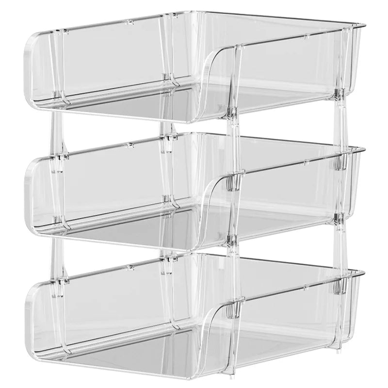 BNBS Factory Price Transparent Layered Stacking Desktop Modern Design PET Material Misaligned Multi-purpose Storage Box
