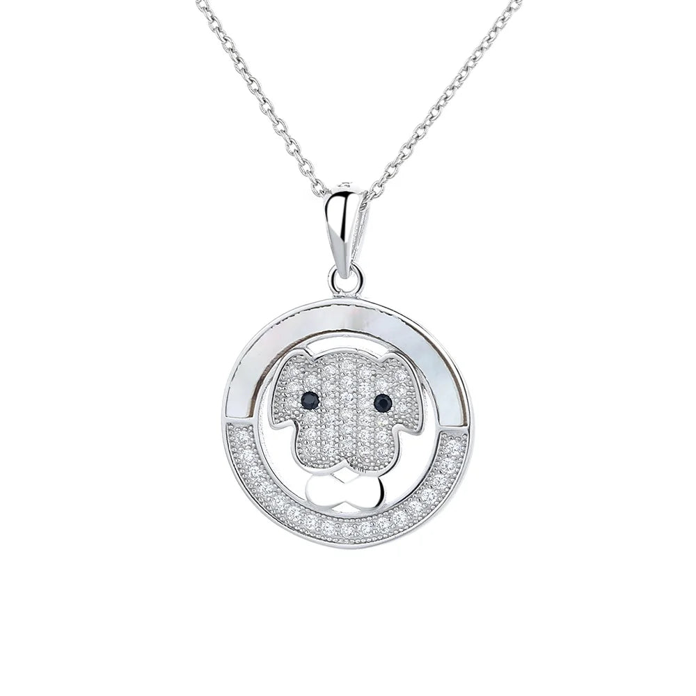 925 Sterling Silver Cute Animal Dog Round Pendant Necklace With Custom Text Carving