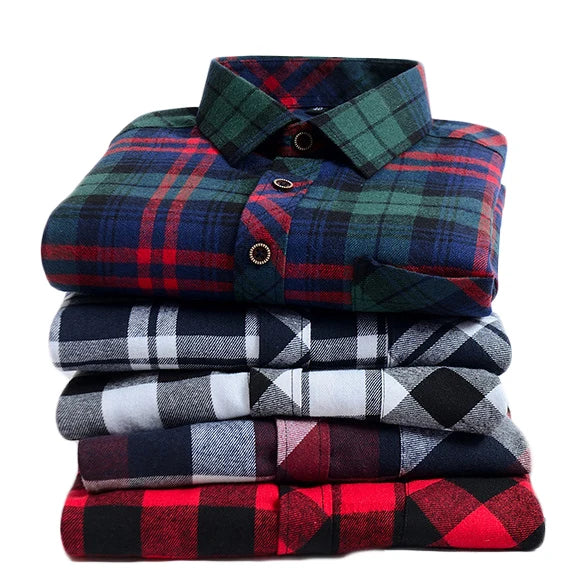 Wholesale Flannel Shirt Custom Logo Label Long Sleeve Casual Dress Cotton Plaid Striped Flannel Shirt