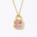 Fashion Mini Pink Zircon Lock Pendant Gold Plated Waterproof Jewelry Stainless Steel Charm Chain Necklace